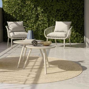 Imagem de Mesa Centro Redonda Moderna Área Externa 60cm x 44,5cm Aço - Fratini S