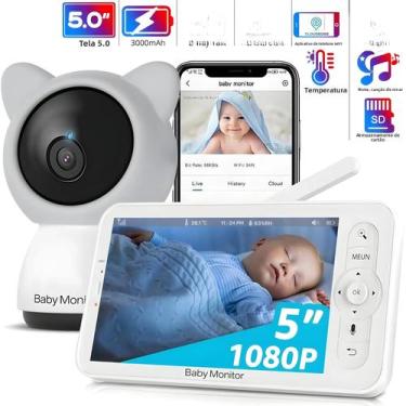 Imagem de Monitor De Bebê WiFi HD 720P De 5 Polegadas Com APP Visão Noturna Comu
