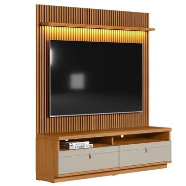 Imagem de Painel com Rack para até 75" Ripado com LED 2 Gavetas Ouro Novo Nature