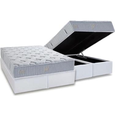 Imagem de Cama Box Baú King: Colchão Molas Ensacadas Herval Premium + Base CRC Linhão White (193x203)