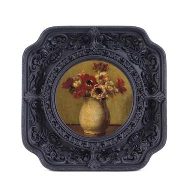 Imagem de S GMOMENT Porta-retratos vintage 7,5 x 7,5 cm, molduras redondas antigas com vidro frontal ornamentado, decoração de casa vitoriana, para mesa e parede, tamanho carteira, arte de parede em preto