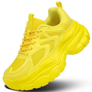 Imagem de Tênis de caminhada feminino, tênis de corrida, moderno, confortável, respirável, leve, atlético, academia, treino, 2 Amarelo, 38