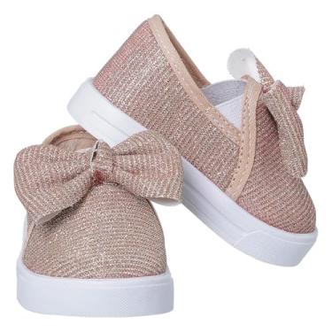 Imagem de Tênis Feminino Slip On Glitter Infantil Sapatilha Menina Brilho Laço (Nude, BR, Bebê, Numérico, 20)