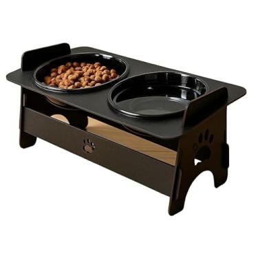 Imagem de Comedouro elevado preto com duas tigelas elegantes, adequado para gatos e cães