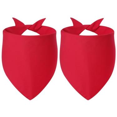 Imagem de Agroon Bandanas de cachorro em branco vermelho grande 2 peças, cachecol de algodão sólido DIY, lenço de babador reversível triangular durável para filhotes, presente personalizado de aniversário/festa