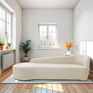 Imagem de Recamier Curvo Orgânico 180cm 3 Lugares Lado Esquerdo para Sala de Estar Bouclé Paris Bege