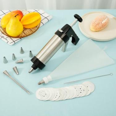 Imagem de DJAPWPX Kit de prensa de biscoito de aço inoxidável, 16 discos de biscoito, 8 pontas de cobertura, fácil de usar e limpar, ideal para assar e fazer sobremesas DIY