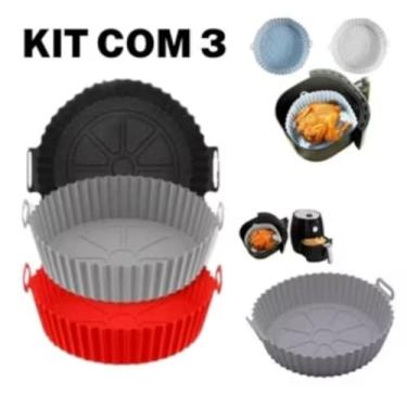 Imagem de Kit 3 Cestas de Silicone para Air Fryer, Antiaderentes, Formas Reutilizáveis e Laváveis