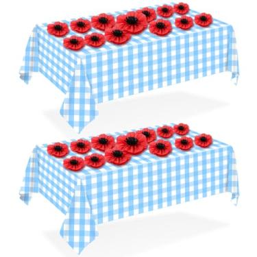 Imagem de Breling Conjunto de 2 unidades de decorações de festa de feiticeiro, toalha de mesa xadrez azul, crepe de papoula vermelha de Halloween, decoração de flores artificiais de papel falso, toalha de mesa