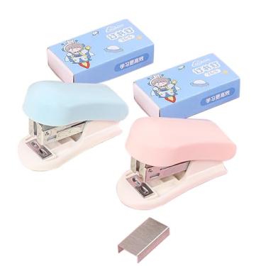 Imagem de Pacote com 2 grampeadores de mesa azul e rosa com capacidade de 10 folhas com 1000 peças nº 10 grampos para escritório e bons presentes (azul)