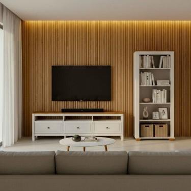 Imagem de Conjunto de Sala 2 Peças com 1 Rack e 1 Estante Ananda Cabecasa Madeiramadeira Off White/Mel