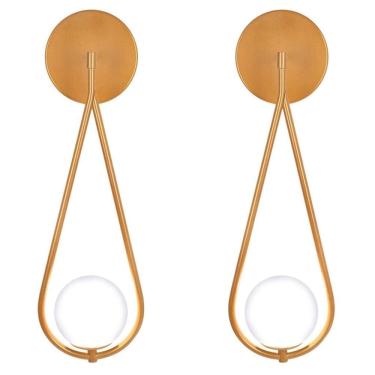 Imagem de Kit 2 Arandelas Luminária De Parede Gota Globo Vidro Dourado