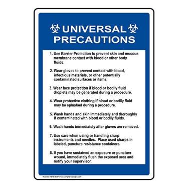 Imagem de ComplianceSigns. Com Placa Universal Precautions, 25,4 x 17,8 cm, plástico para instalações médicas Hazmat