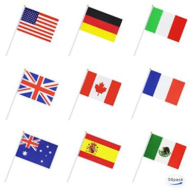 Imagem de 50 Países Bandeira Internacional Country Stick Bandeira Mão Redonda Top Bandeiras Nacionais, Decorações de Festa para Desfiles, Olímpicos, Copa do Mundo, Eventos Esportivos, Celebrações de Festivais