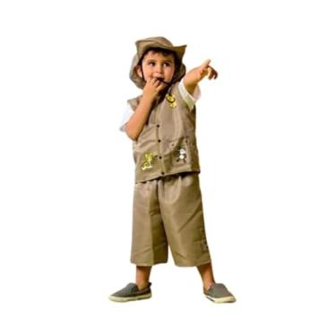 Imagem de Fantasia Conjunto Infantil Safari, Colete e Bermuda Caqui, Chapéu Explorador, 4 anos