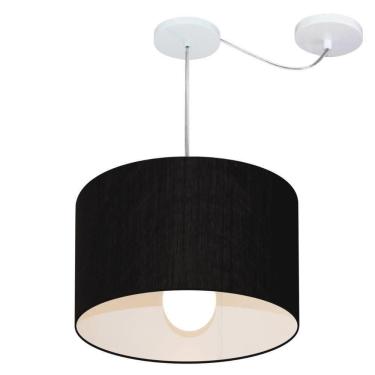 Imagem de Lustre Pendente Cilíndrico Com Desvio De Centro Vivare Md-4226 Cúpula Em Tecido 40x25cm - Bivolt Preto 127/220v