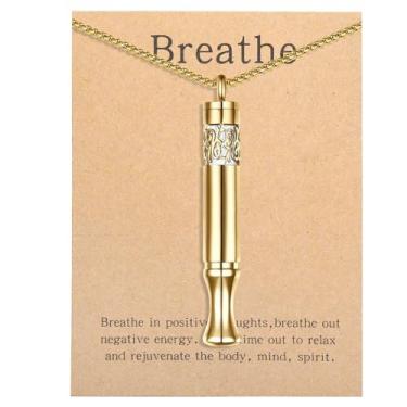 Imagem de Colar com pingente de alívio da ansiedade, respiração mindfulness, difusor de óleo essencial e inalador pessoal, colares de aromaterapia para mulheres e homens (ouro)