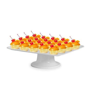 Imagem de Bandeja Retangular Branca Com Pedestal Doces Festa 25X32Cm
