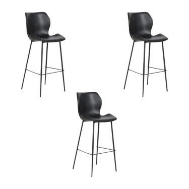 Imagem de Kit 3 Banquetas Alta com Encosto para Bancada Cozinha Penha R02 PU Preto - Mpozenato