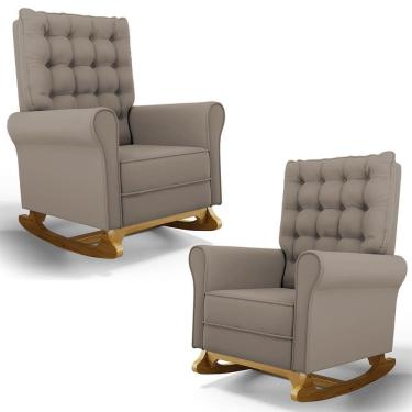 Imagem de Kit 02 Poltronas de Amamentação Base Madeira Balanço Brenda G05 Veludo Areia - Mpozenato