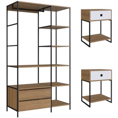 Imagem de Kit Roupeiro E 02 Mesas Cabeceira Industrial 1025X1026 Mell Branco PP