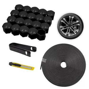 Imagem de Qiyibei 20 peças de capas de porca de vinil e kit de tira de acabamento de cubo de roda de borracha de 7,9 m - Capas de porcas universais e protetor de aro decorativo para porcas de 17 mm, com