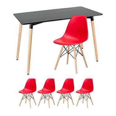 Imagem de Kit - Mesa retangular Eames 60 x 120 cm + 4 cadeiras Dsw Mesa preto com cadeiras vermelho