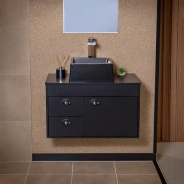 Imagem de Gabinete Armário para Banheiro 60cm MDF com Cuba - Udine Preto