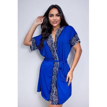 Imagem de Robe de Luxo Microfibra Com Renda Hobby Roupão Roupa de Dormir com Cin