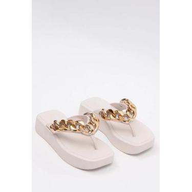 Imagem de Chinelo Petite Jolie Flatform Bico Quadrado Correia Com Corrente White