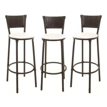 Imagem de KIT 3 Banquetas Alta Encapada Junco CAFÉ Area de Lazer Cozinha Bancada