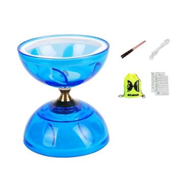 Imagem de Fenteer Conjunto de Diabolo Chinês com Cinco Rolamentos, Diversão, Clássico, Versátil, Acessórios, Brinquedo de Malabarismo para Crianças, Palco de Jardim, L Blue