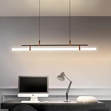 Imagem de Lustre pendente moderno de LED com regulagem de intensidade para decoração de escritório e casa, design nórdico contemporâneo com luminária de teto em acrílico, preto, 90x40 cm (35x16 polega