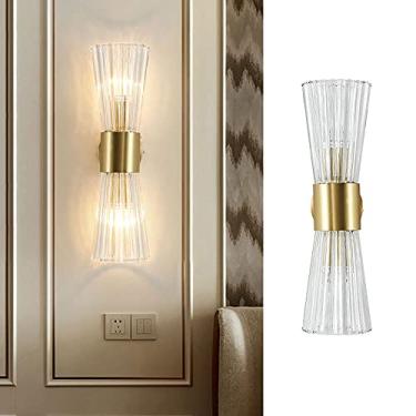 Imagem de Luminária de parede dourada, luminária de parede nórdica de metal, luminária de parede moderna E27, luminária de parede de vidro transparente para sala de estar, corredor, quarto, cabeceira,