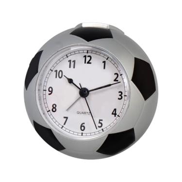 Imagem de Fenteer Despertador em formato de bola de futebol, decoração para casa, bonito, portátil, prático, decorativo, relógio de mesa, movimento silencioso para, Prata