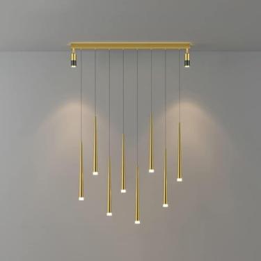 Imagem de Lustre LED regulável, luminária de teto, pendente de tubo longo, barra de luz, lustre linear grande, luminária industrial moderna para teto, para sala de jantar, ilha de cozinha, dourado, 8