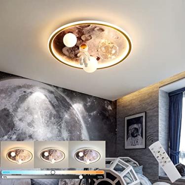 Imagem de Luminária de teto LED ultrafina em formato de lua com controle remoto, 68 W, 4800 LM, regulável, criativa, com design de astronauta, redonda, para quarto infantil, moderna, para meninas/meni