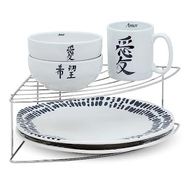 Imagem de Organizador Armário de Cozinha Prateleira Organizadora Porta Pratos de Canto Suporte Cromado