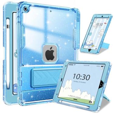 Imagem de INFILAND Capa para iPad 9ª/8ª/7ª geração 2021/2020/2019 10,2 polegadas transparente com glitter, capa protetora à prova de choque para iPad 7/8/9 geração com suporte, porta-lápis para crianças