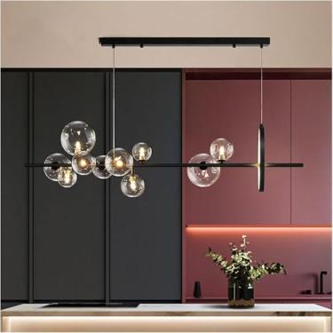 Imagem de Lustre moderno de metal com bolhas de vidro transparente, luminária pendente, decoração moderna