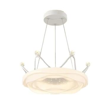 Imagem de Lustre para meninas para quarto Lustre de coroa de princesa em nuvem com luz pendente LED regulável Nordic Milk White Luminária de teto suspensa para crianças Quarto infantil Berçário Sala d