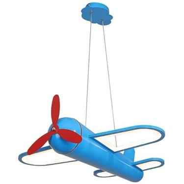 Imagem de Lustre LED para quarto de crianças, amarelo, azul, avião, lustre, controle remoto regulável, moderno, luminária pendente de teto, grande, aeronave, lâmpada suspensa para meninas, meninos, qu