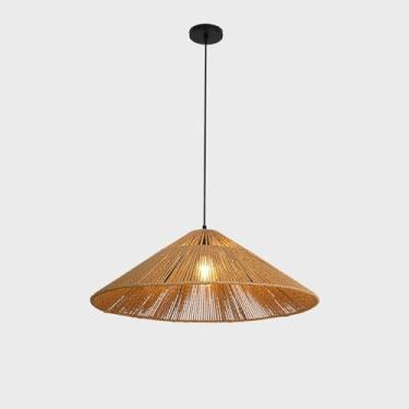 Imagem de Luminárias pendentes de corda de cânhamo, luminárias pendentes boho de fazenda moderna, ilha de cozinha, luminária suspensa de teto rústica de vime, lustre grande costeiro para quarto, sala