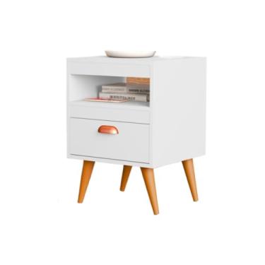 Imagem de Kit 2 Mesa De Cabeceira Para Quarto Com Pés e Gaveta Com Nicho Criado Com 2 Unidades(Branco)