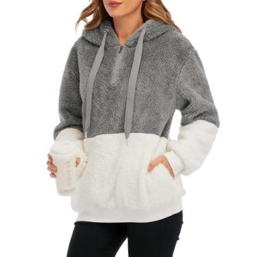 Imagem de Moletom com capuz feminino Century Star, pulôver, cinza e branco
