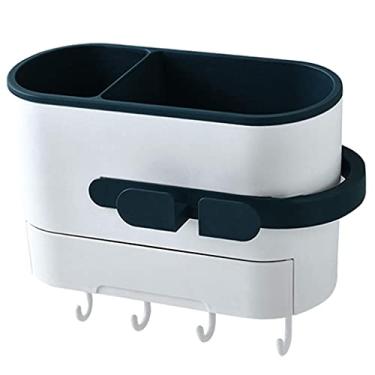 Imagem de Prateleiras de banheiro rack de armazenamento de cozinha tipo ventosa não perfura toalheiro com gancho suporte de armazenamento de secador de cabelo montado na parede (cor: cinza, tamanho: 22,21014