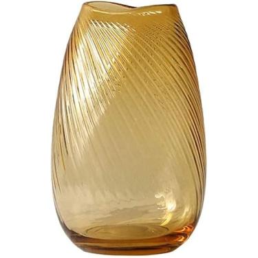 Imagem de CYYHGD Vaso decorativo criativo listrado transparente verde amarelo vaso de vidro transparente (amarelo)