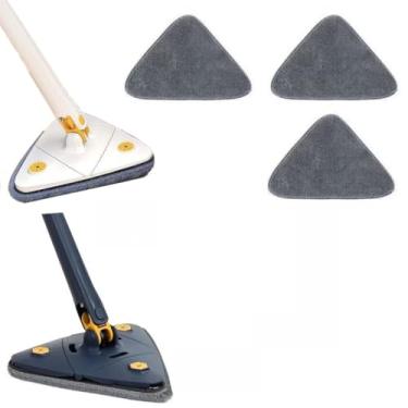 Imagem de Mop Triangular 360° com Cabo Extensível – Base de Microfibra Lavável para Limpeza de Tetos, Cantos e Pisos (Kit 4 pano (sem Esfregao))