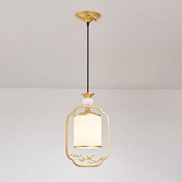 Imagem de YQSLQZZ Luminária pendente de anel de ouro com abajur de vidro iluminação de cabeceira luzes de teto suspensas, luzes de teto semi-embutidas com altura ajustável para corredor de entrada, luzes E27*1