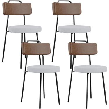 Imagem de Kit 04 Cadeiras Estofada Para Sala De Jantar Barcelona L02 Couríssimo Marrom Linho Cinza - Lyam
